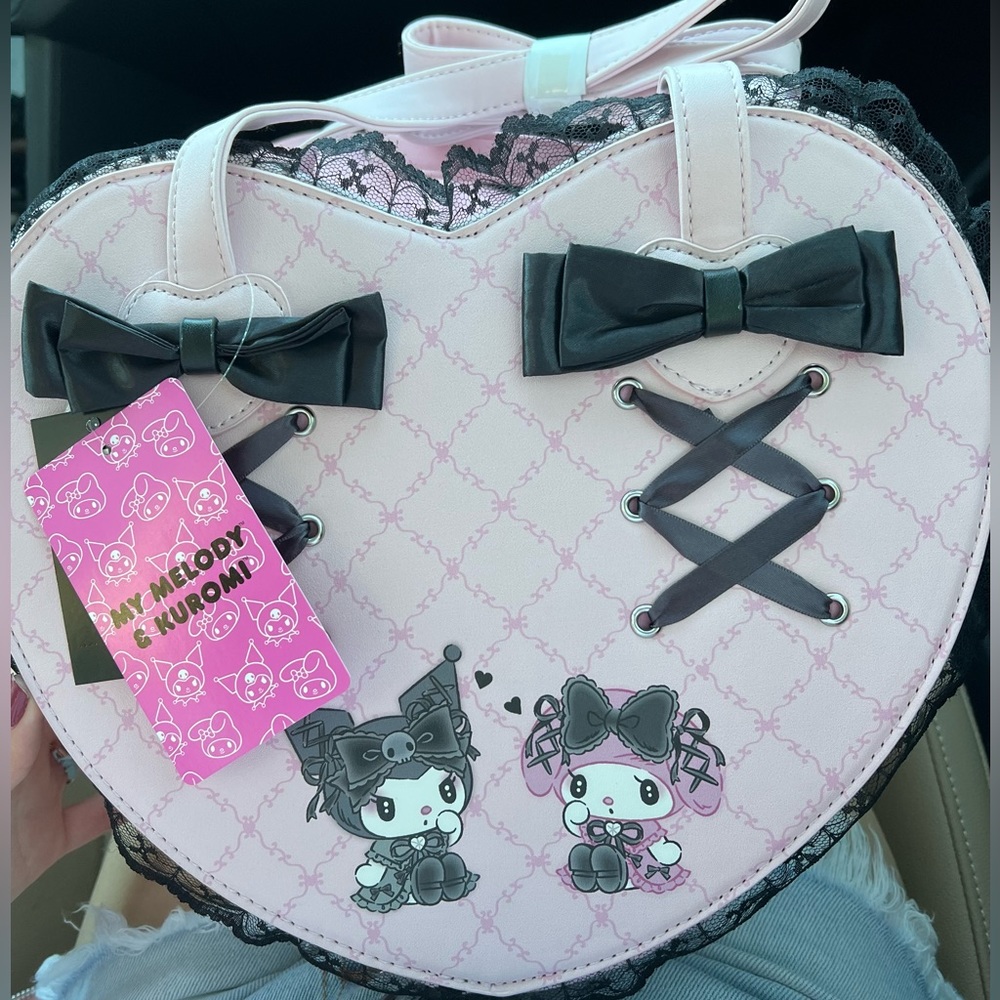 Sanrio : My Melody and Kuromi Melokuro Lolita Heart Bag Purse (Pink/Black)